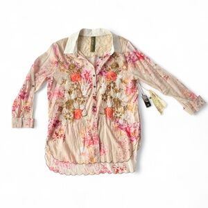 Aratta Floral Button-Front Shirt - Pink Cream